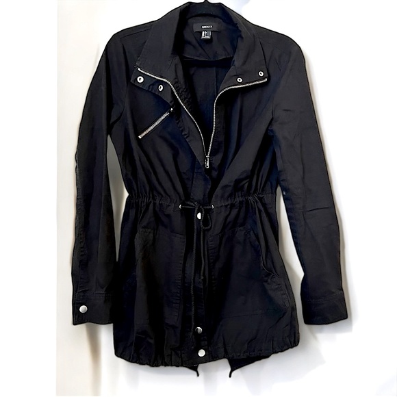 Forever 21 Women's Black Full Zip Button Utility Jacket- SZ(S) - Picture 3 of 14